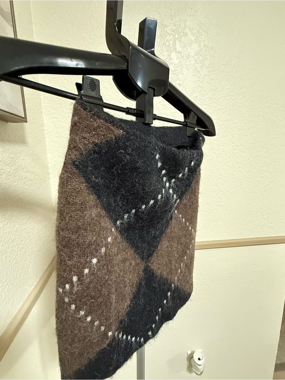 Commense Brown Argyle Wool Blend Sweater Mini Skirt Set XS | Preppy Fall - Picture 8 of 8